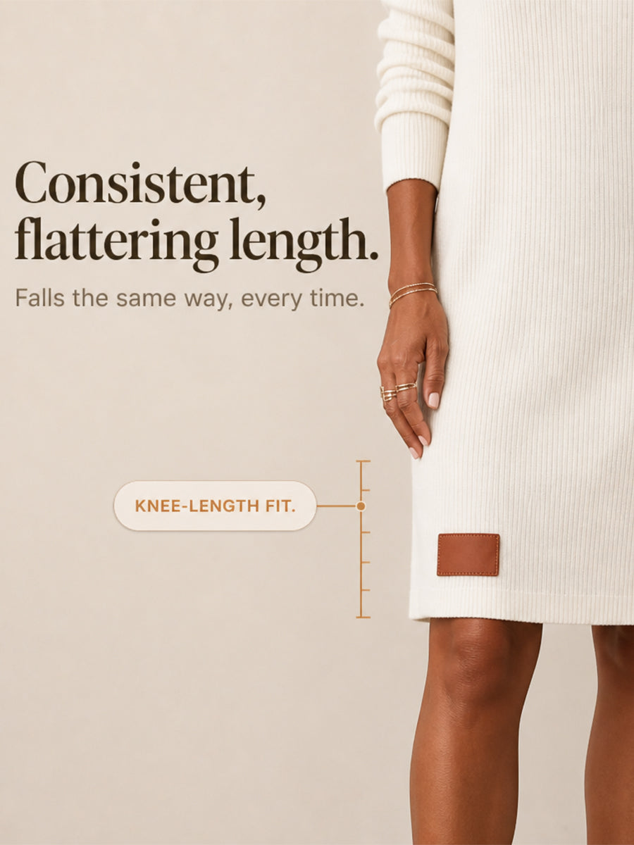 Cowl-Neck Ribbed Knit Sweater Dress