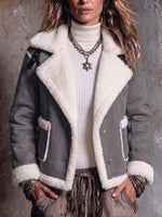 Women's Long-sleeved Casual Loose-fitting Faux Suede Jacket With Lapel