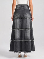 Stylish Casual Long Denim Skirt With Raw-edge Paneling