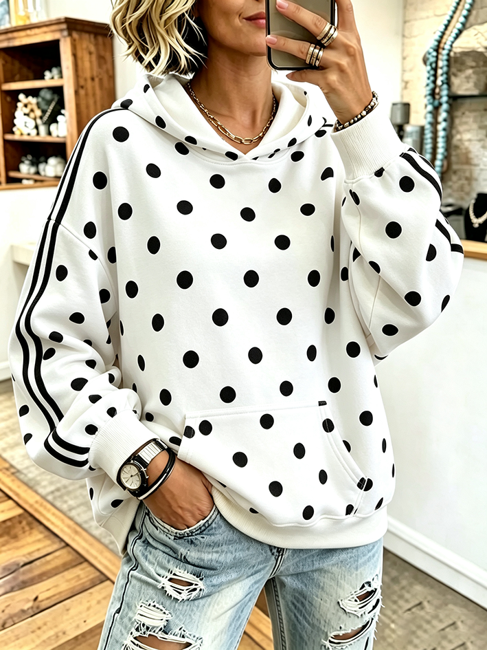 Casual Oversized Polka Dot Hoodie