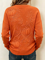 Vintage Orange Pumpkin Print Knit Pullover