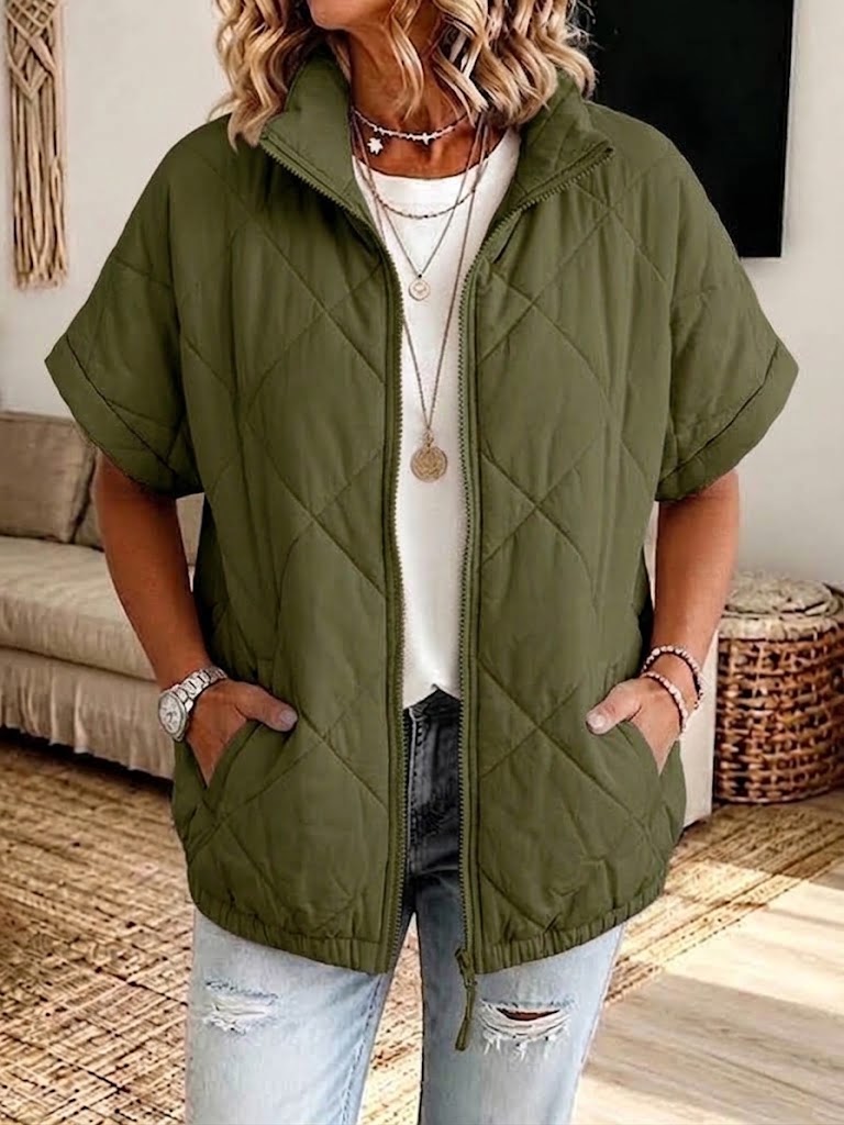 Casual Diamond-quilted Zip-up Padded Jacket
