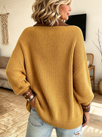 Casual Stylish Contrast Leather-trim Knit Sweater