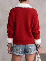 Plush-collar Half-placket Knit Sweater
