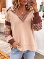 Chic Cozy Oversized V-neck Striped Sweatshirt