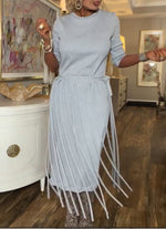 Stylish, Minimalist, Detachable-tassel Knitted Midi Skirt