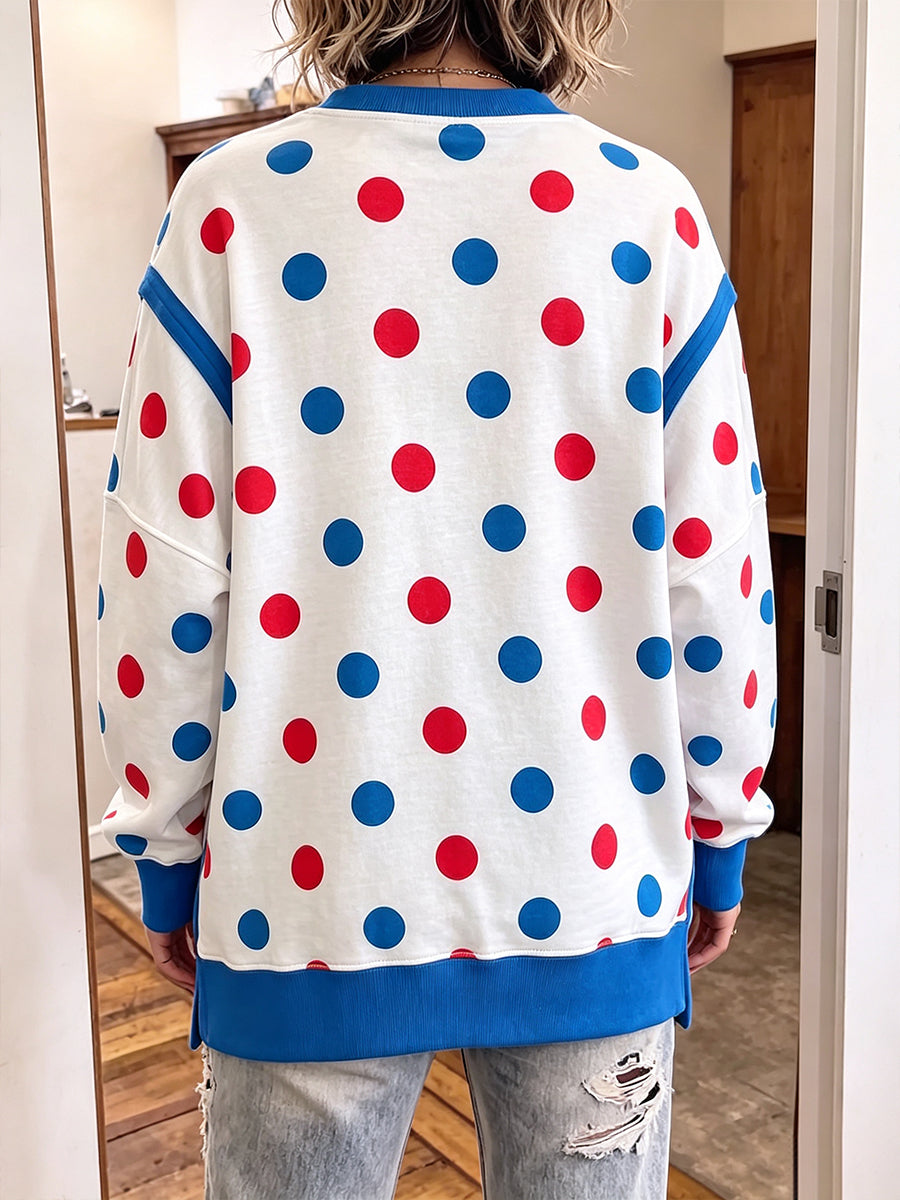 Comfortable Polka Dot Color-Block Sweatshirt