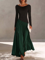 Women's Long-sleeved Casual Loose-fitting Color-blocked Dress With A Ruffled Neckline