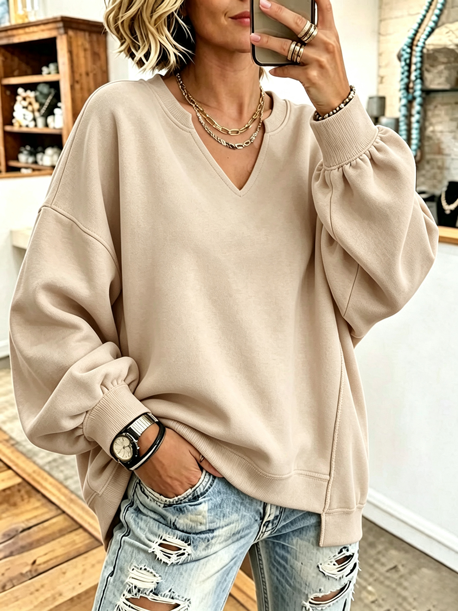Casual Oversized Cozy Striped Sweatershirt