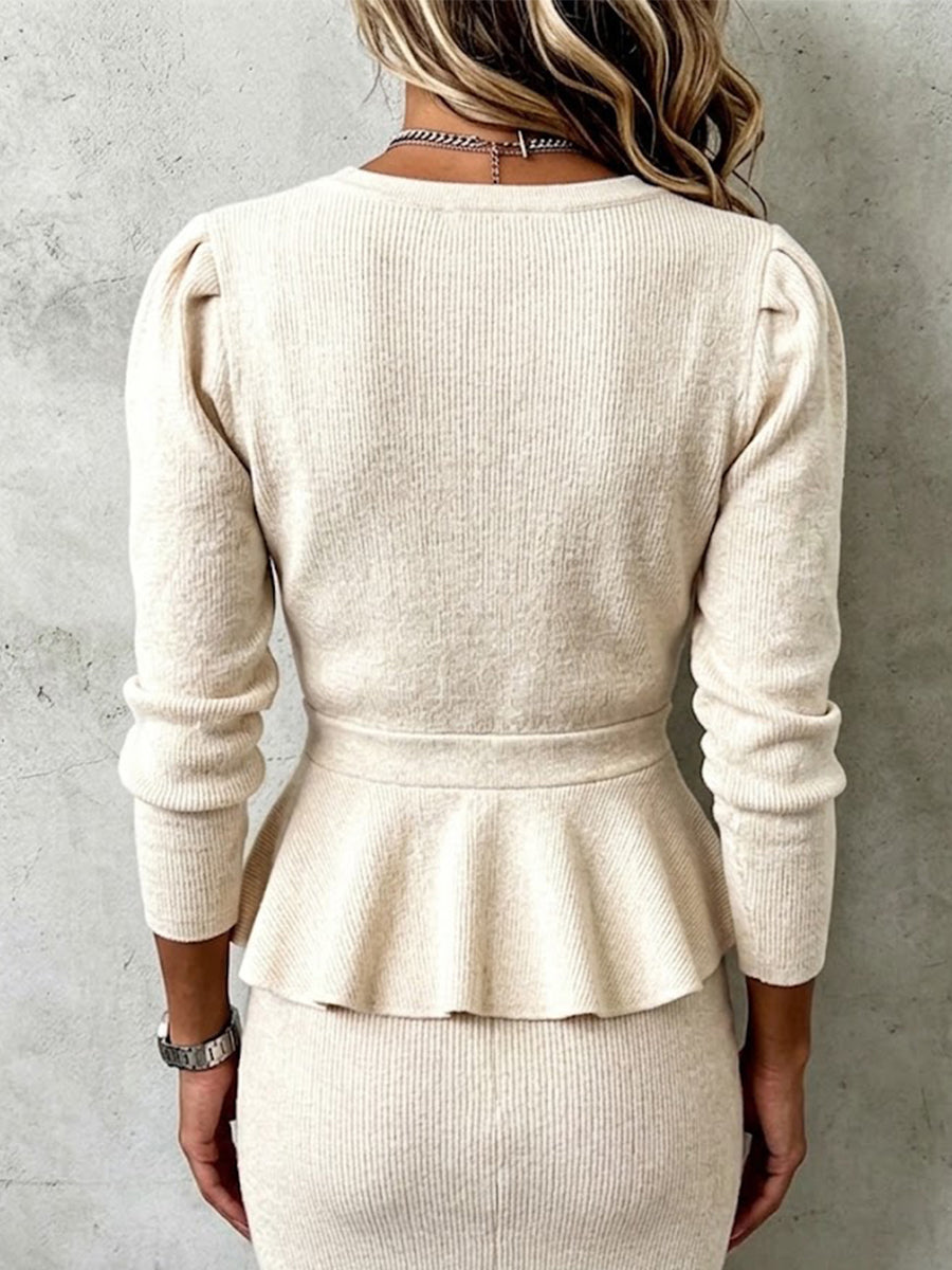 Knit Top With 3d Floral Waist Detail And Ruffled Hem