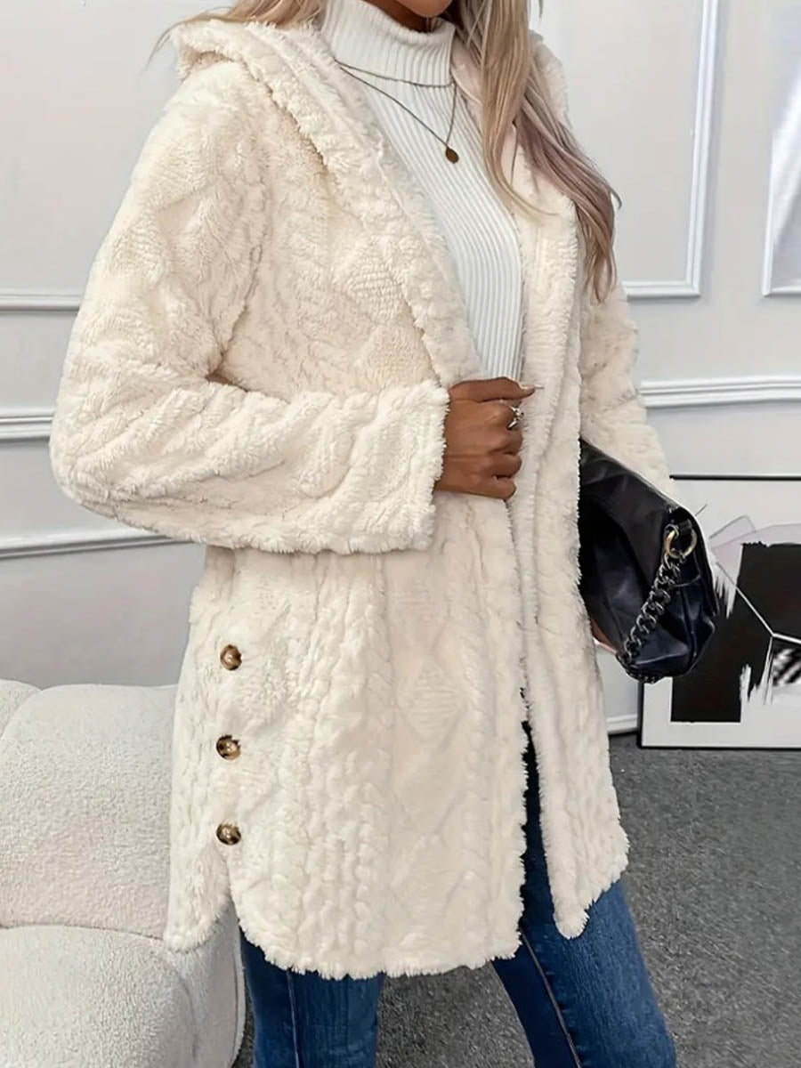 Women's Solid Color Long-sleeved Casual Loose Hooded Flannel Jacket