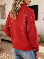 Women's Sparkly Sequin Red Zip-up Knit Sweater Jacket