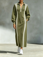 Casual Sporty Stripe Zipper Midi Sweatshirt Dress