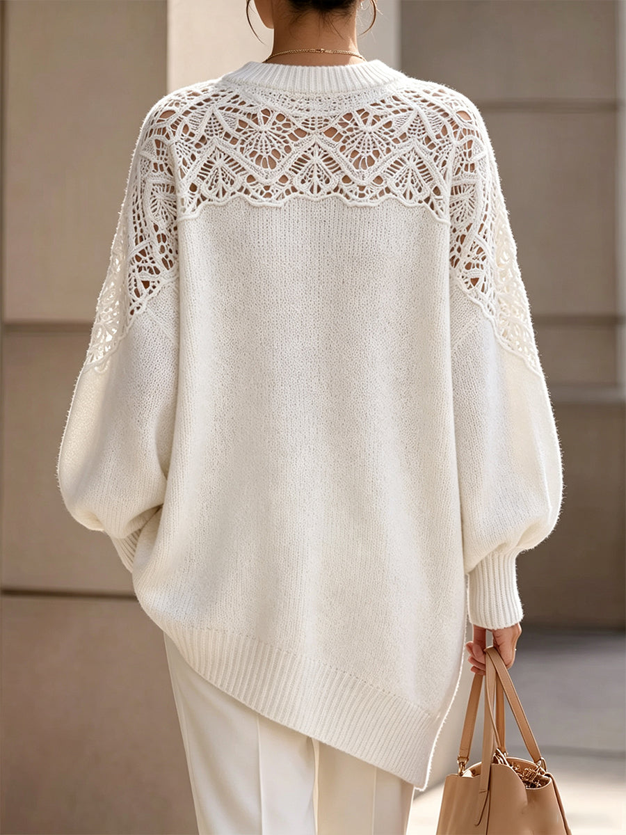 Elegant Crochet Yoke Oversized Knit Sweater
