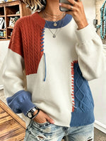Cozy Trendy Colorblock Patchwork Knit Sweater