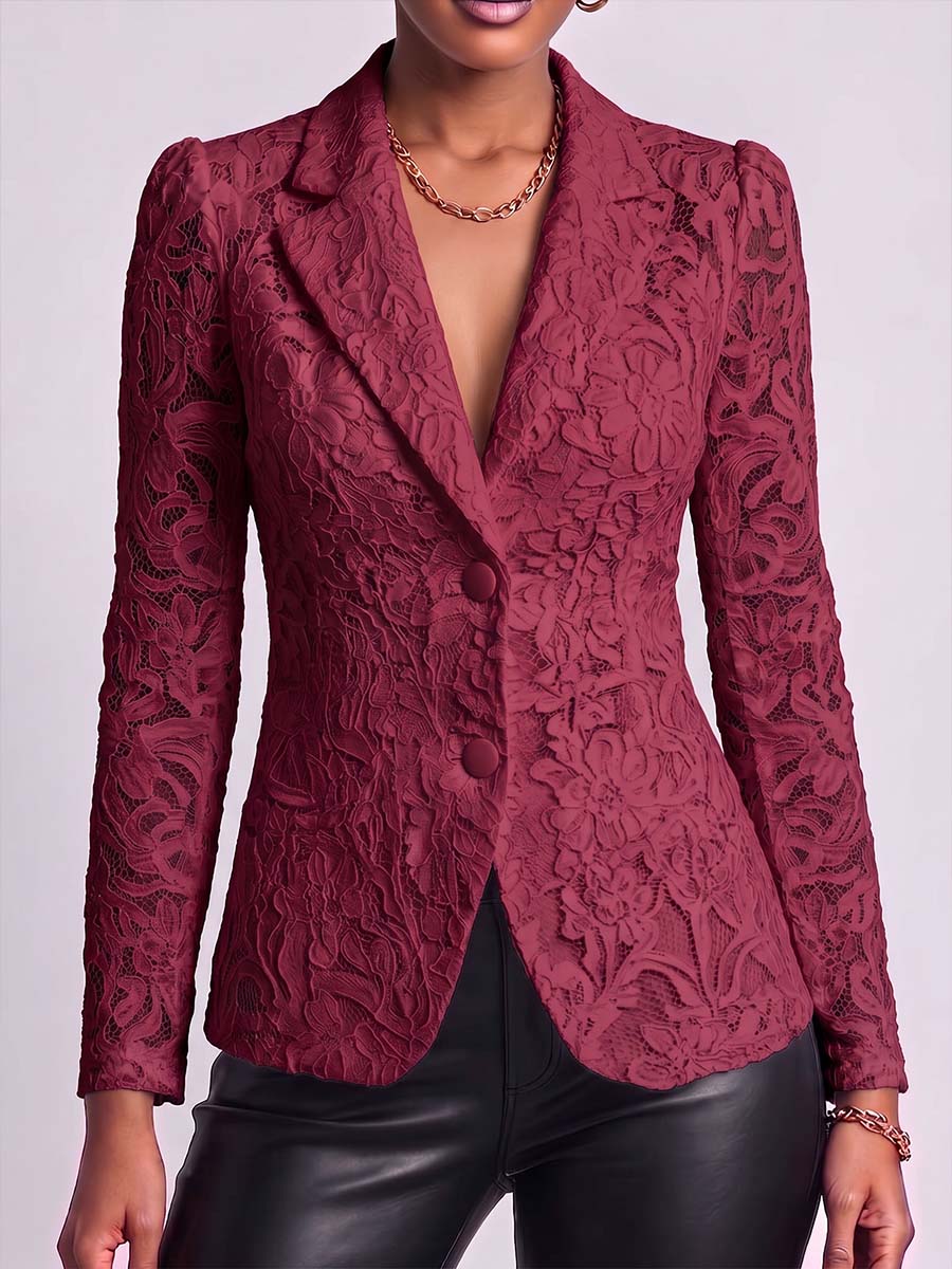 Women's Solid Color Lace-up Long-sleeved Casual Loose Lace Blazer