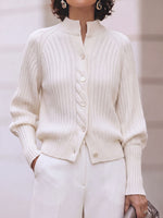 Women's Solid Color Stand Collar Long Sleeve Casual Loose Knit Cardigan