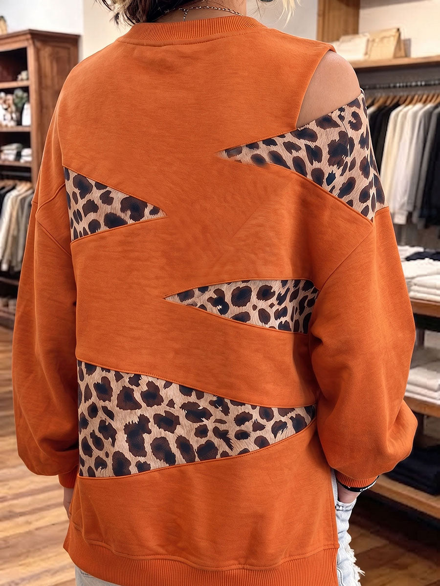 Chic Leopard Cutout Sweatshirt