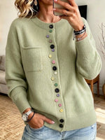 Cozy, Casual, Multi-color Button-up Knit Cardigan