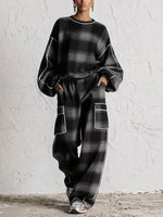 Distressed-style Plaid Matching Set With Color-contrast Piping