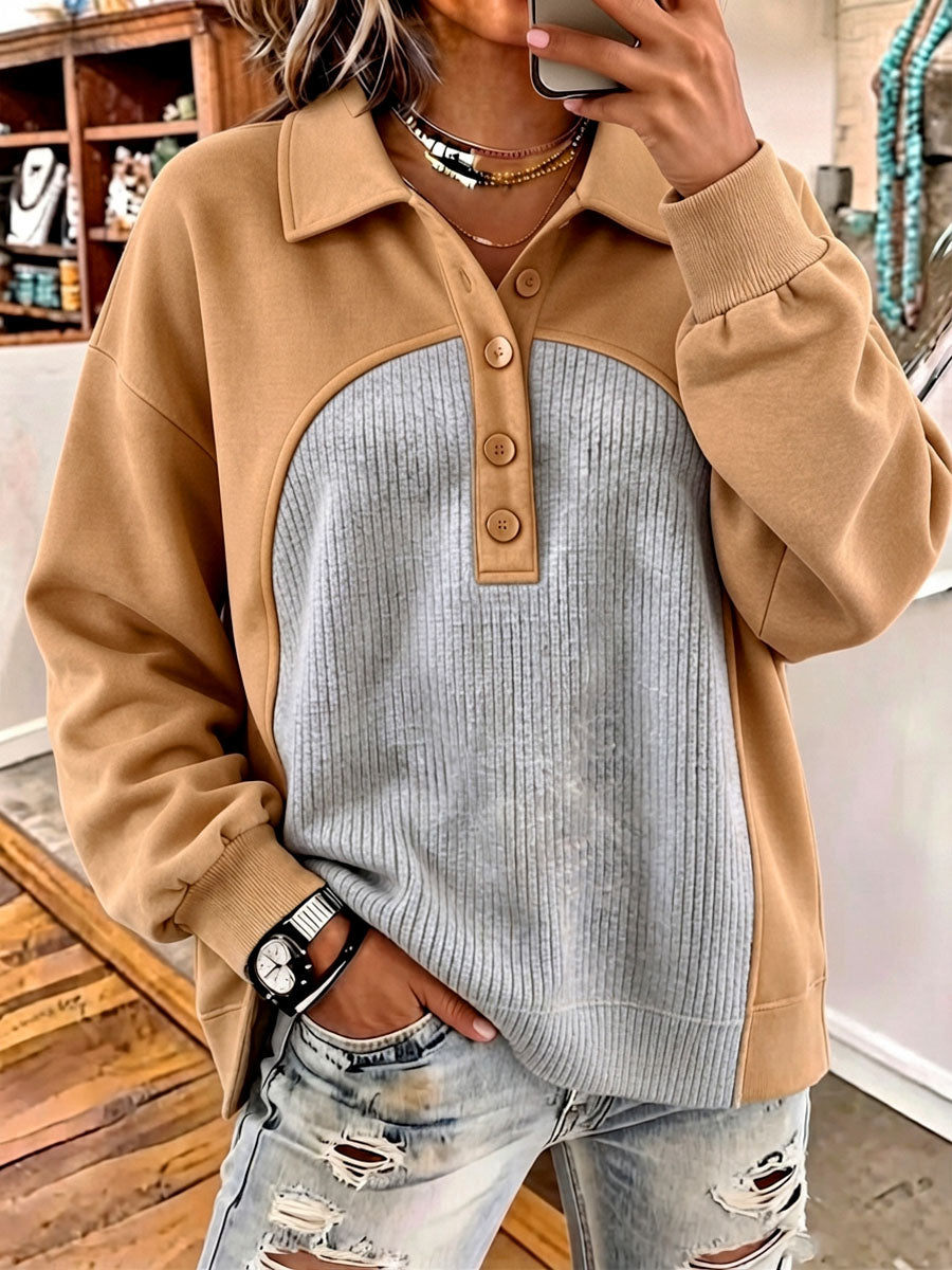 Chic Cozy Khaki And Grey Colorblock Sweatshirt