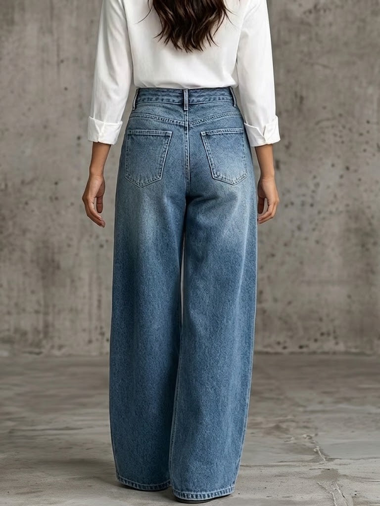 Casual Military-style Jeans With Metal Buttons