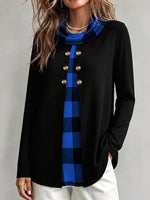Long-sleeve Top With A Mock-neck, Plaid-patterned "faux-layered" Design