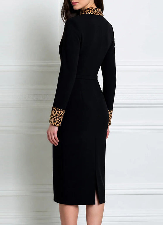 Cozy Stylish Color-block Leopard Print Midi Dress