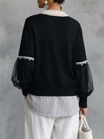 Color Contrast Collar Bow Mesh Splice Fake Two-piece Top
