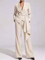 Women's Solid Color Lapel Long Sleeve Casual Loose Fit Suit High Waist Wide Leg Pants Set