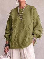 Diagonal Fringe‑trimmed Relaxed Knit Sweater