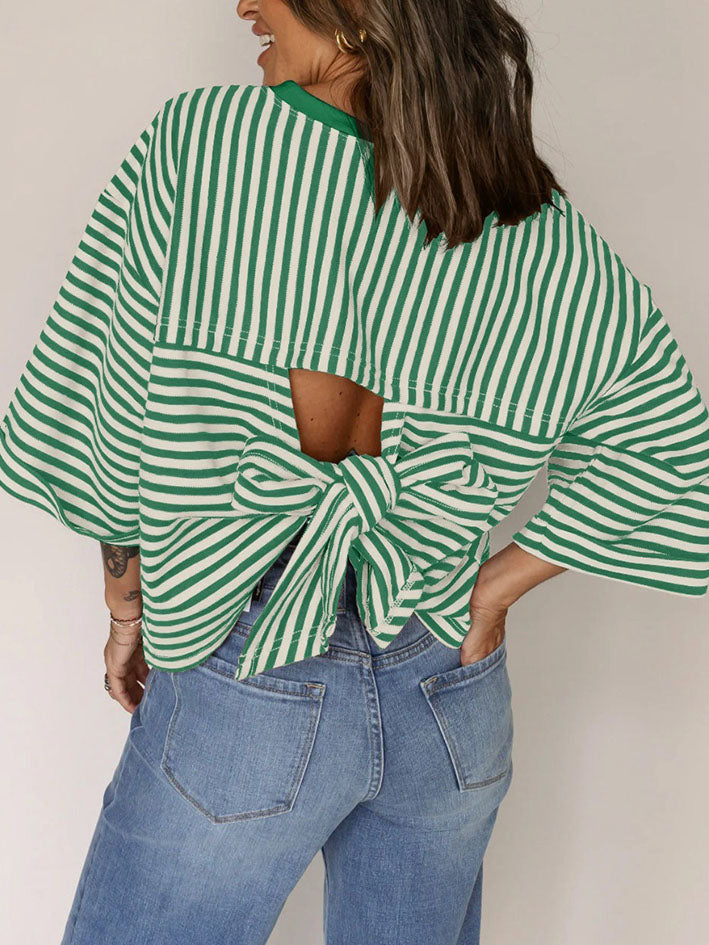 Chic Comfortable Striped Bow Knit Top