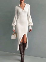 Women's Solid Color Stand Collar Long Sleeve Casual Slim Fit Bodycon Knit Dress