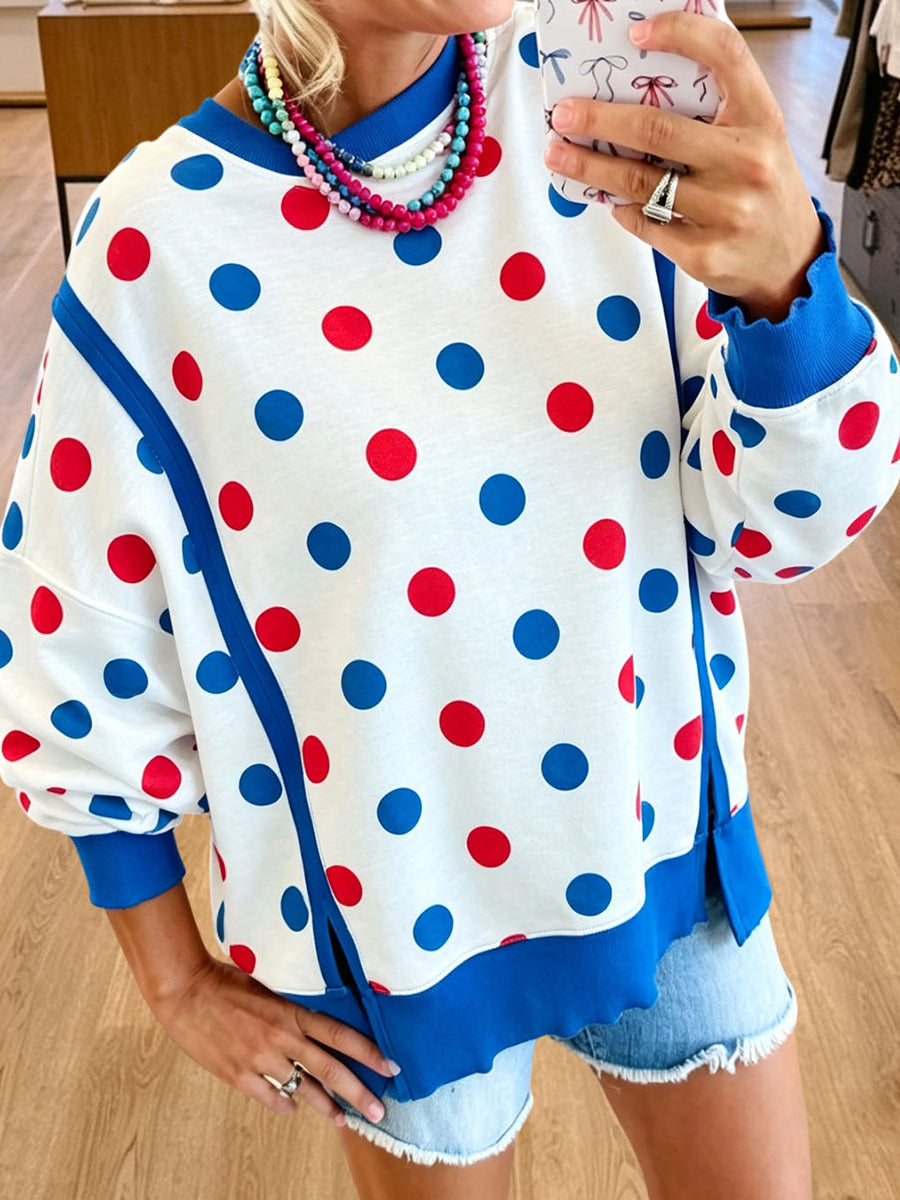 Comfortable Polka Dot Color-Block Sweatshirt