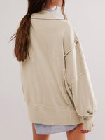 Casual Oversized Cotton Crew-neck Sweatshirt With Exposed Seams