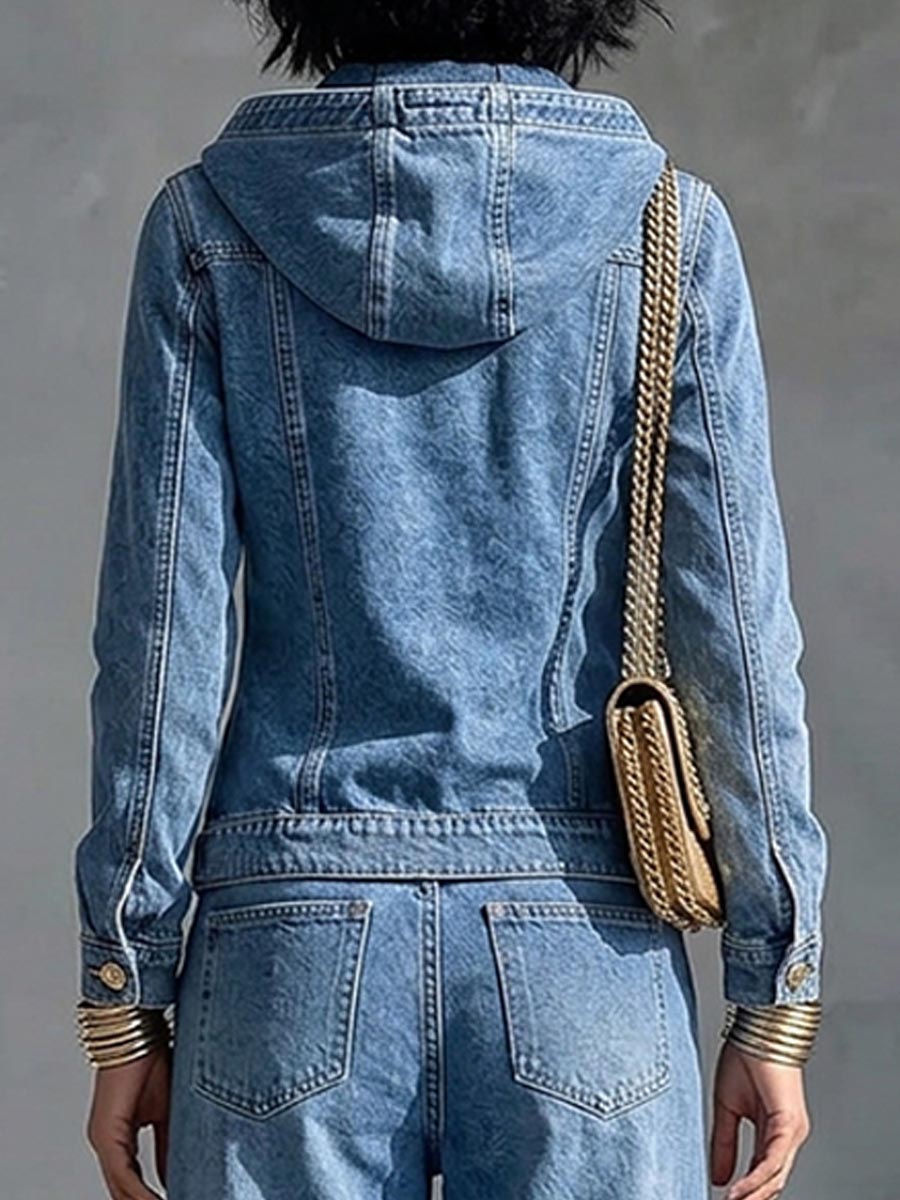 Women's Collared Long-sleeved Casual Loose Denim Cardigan Jacket