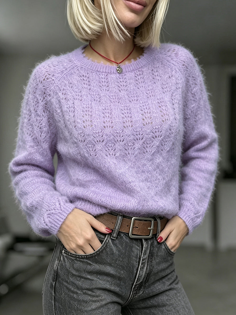 Chic Lilac Open-Work Knit Sweater