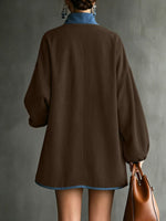 Casual Faux Suede Half-Zip Dress with Contrast Trim