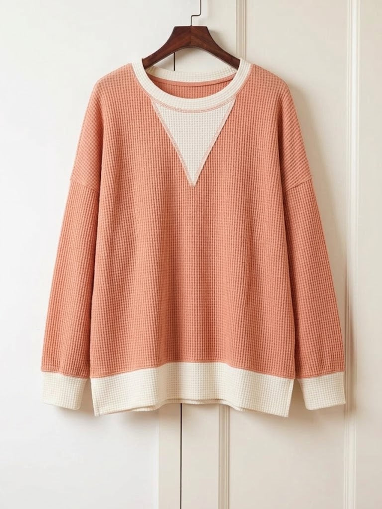 Casual, Loose-fit, Color-block, Crew-neck, Long-sleeve Sweatshirt
