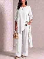 Loose-fit Asymmetric Robe Set With Metal Clasp Detail