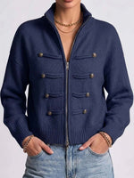 Women's Solid Color Stand Collar Long Sleeve Casual Loose Knit Cardigan