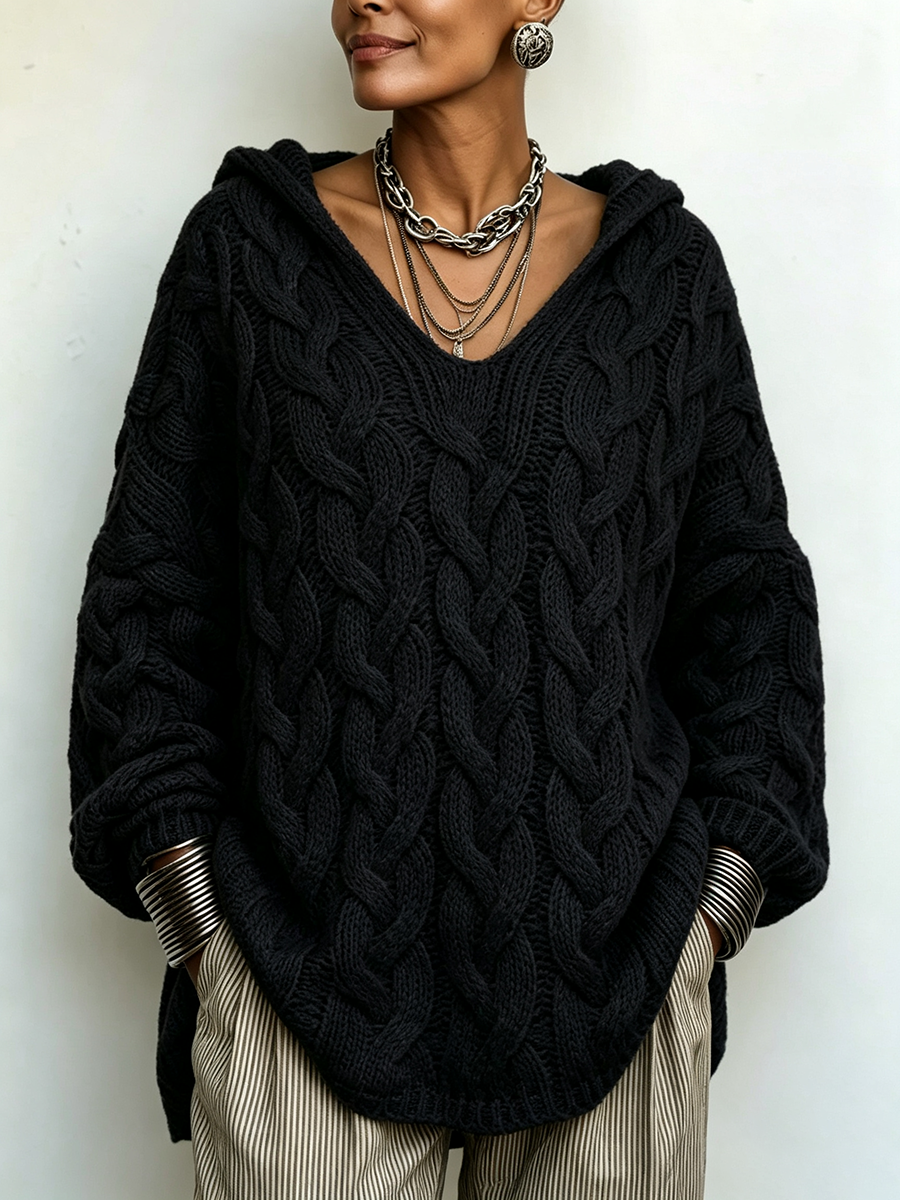 Cozy Chic Hooded Cable-knit Sweater