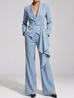Women's Solid Color Lapel Long Sleeve Casual Loose Fit Suit High Waist Wide Leg Pants Set