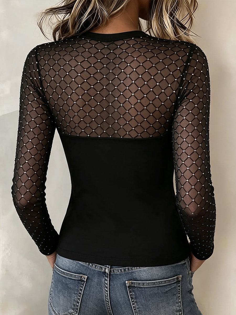 Dazzling Rhinestone Mesh Fringe Top