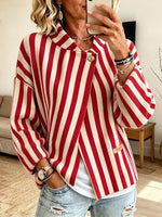 Casual Vibrant Red Striped Ribbed Cardigan