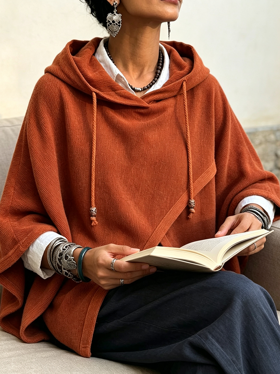 Cozy Crossover Rust Corduroy Hooded Crossover Top