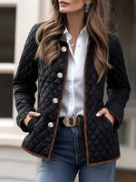 Women's Long-sleeved Casual Loose-fitting Diamond Pattern Cotton Coat With Lapel