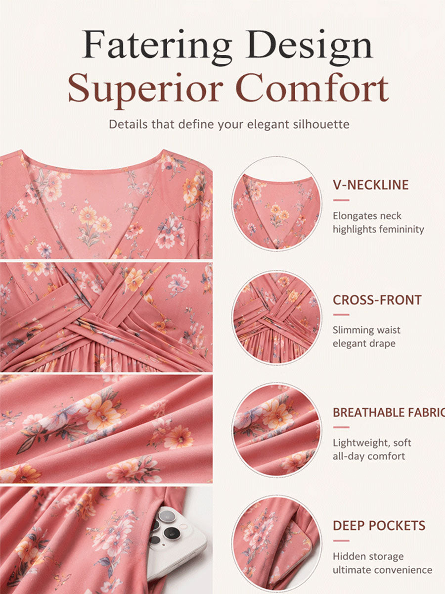 Women's V-Neck Floral Print Dress with Twist Waist