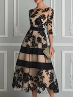 Elegant And Exquisite Floral Lace And Mesh Midi Evening Dress
