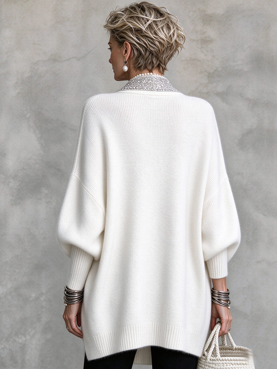 Cozy Luxury Sequin Trimmed Oversized Knit Cardigan